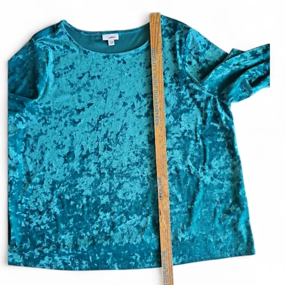 J. Jill 2X Crushed Velvet Top Teal Blue Holiday Blouse Luxe Stretch Velvet - Picture 11 of 14